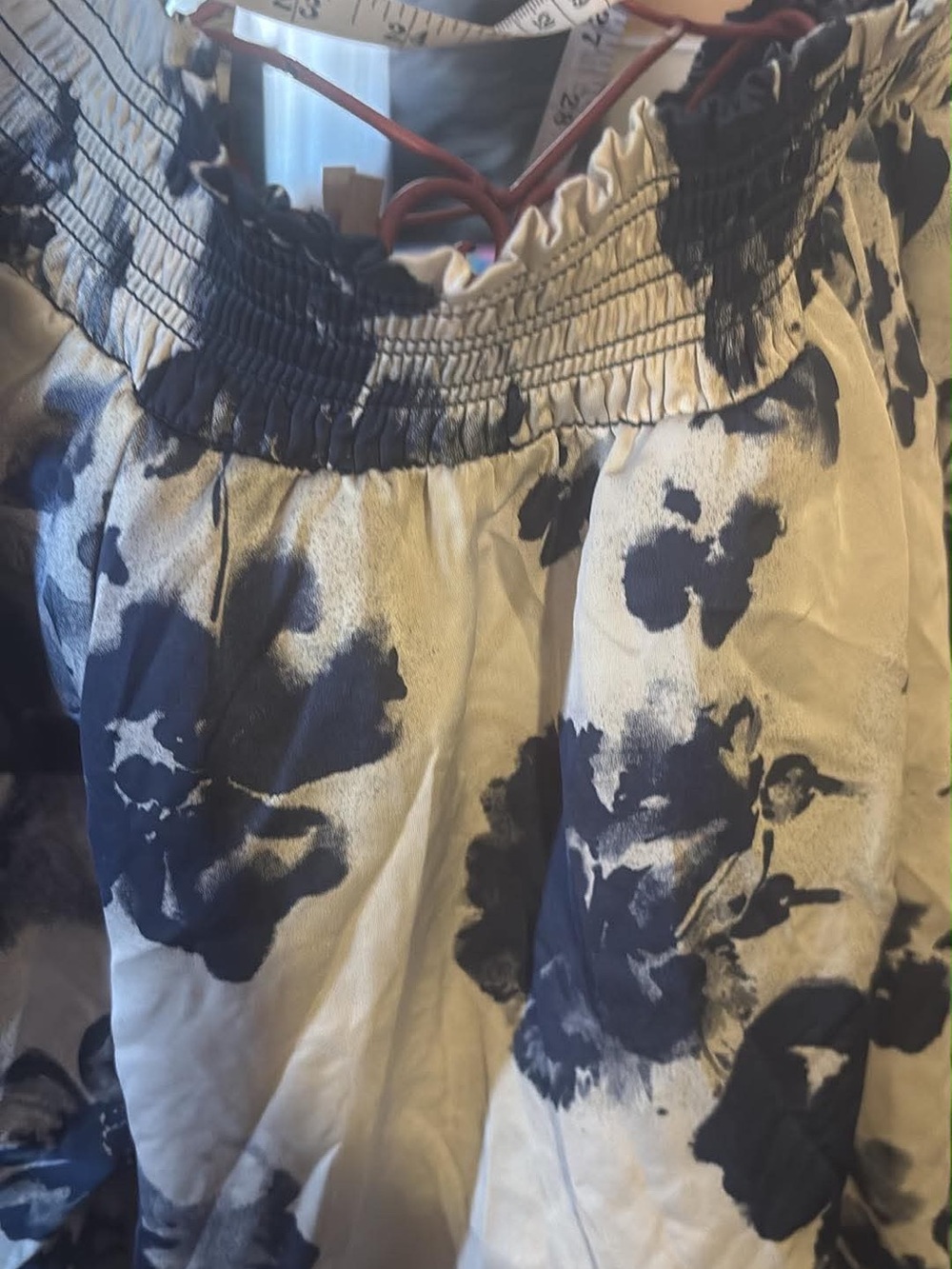 Fashion Bug Black and Cream Floral Smocked Waist Skirt